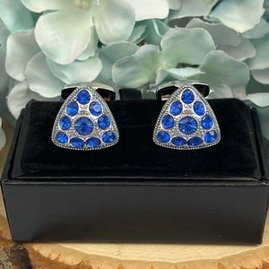 Elegant London Blue Topaz Silver Rounded Triangular Cufflinks